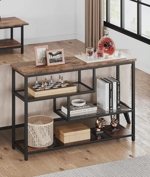 Industriële Vintage Console Tafel met 4 Niveaus en Glazen Bladen