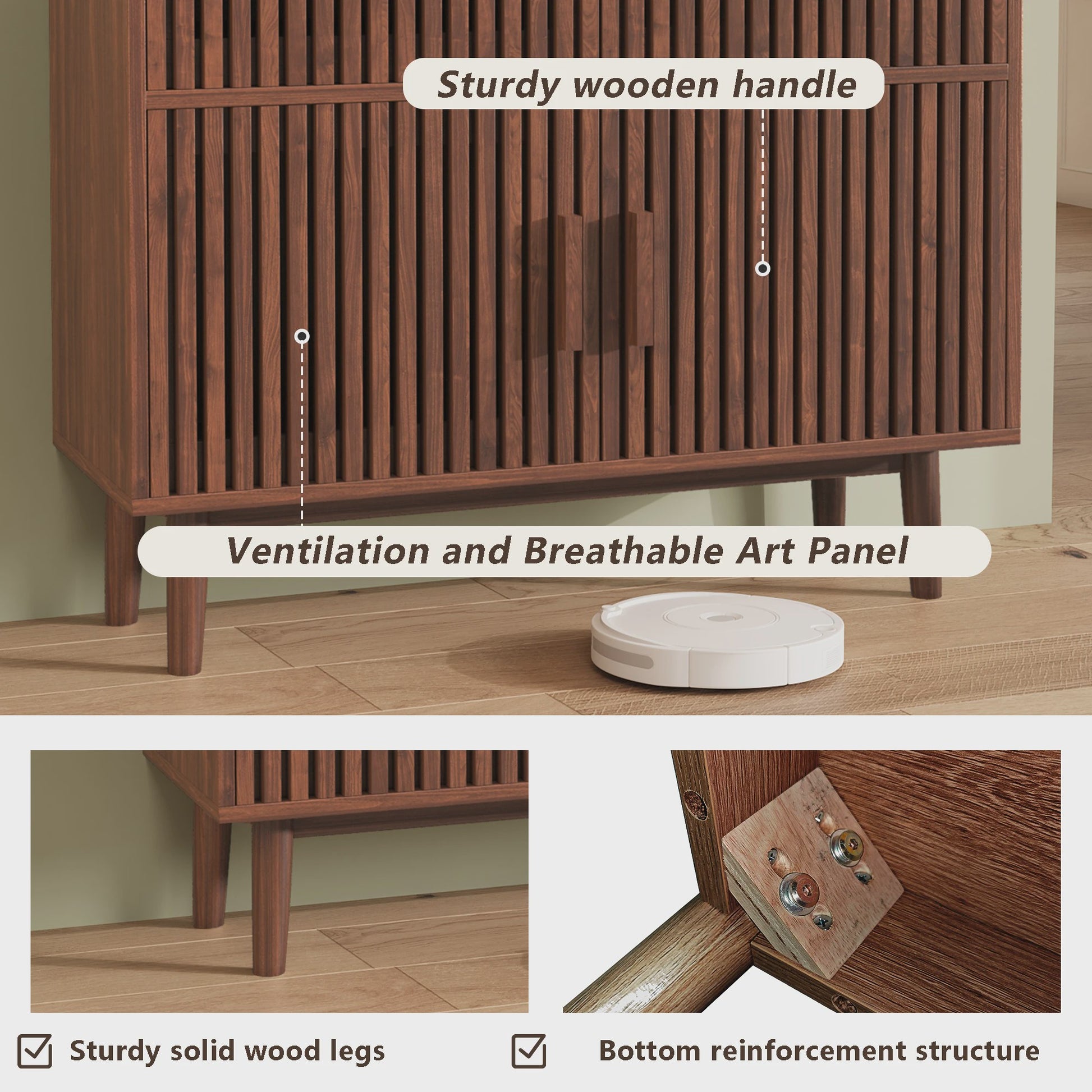 Mid-Century Houten Buffetkast met 2 Lades en 2 Deuren - Stijlvolle Console voor Woonkamer of Hal