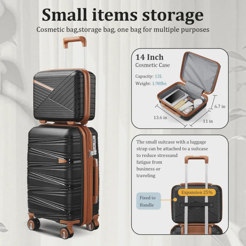 4-delige Hardcase Koffer Set: PP Materiaal, Lichtgewicht, Combinatieslot, 20/24/28 Inch Koffers + 14 Inch Make-up Tas