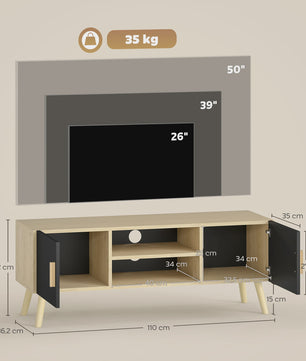 HOMCOM Furniture TV Furniture TV drink TV bench up to 50 inch with shelves, 2 closets and cable passes for living room, bedroom, 110x42 cm, oak and black