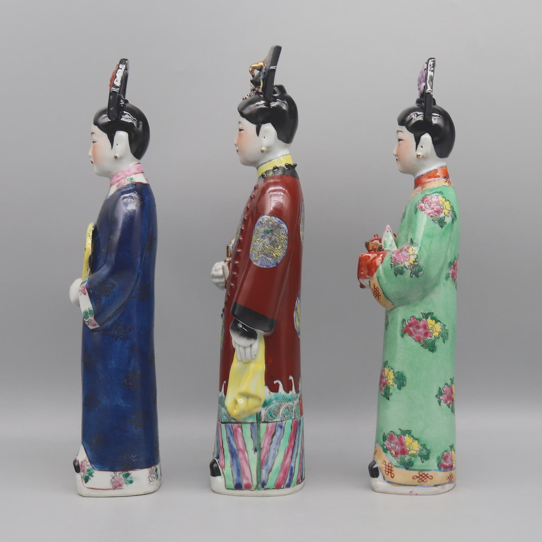 Handgeschilderde Porseleinen Beeldjes: Chinese Prinsessen & Keizerinnen Qing Dynastie