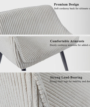 Set van 2 Moderne Gestoffeerde Eetkamerstoelen met Armleuningen - Comfortabel Corduroy & Stabiele Metalen Poten
