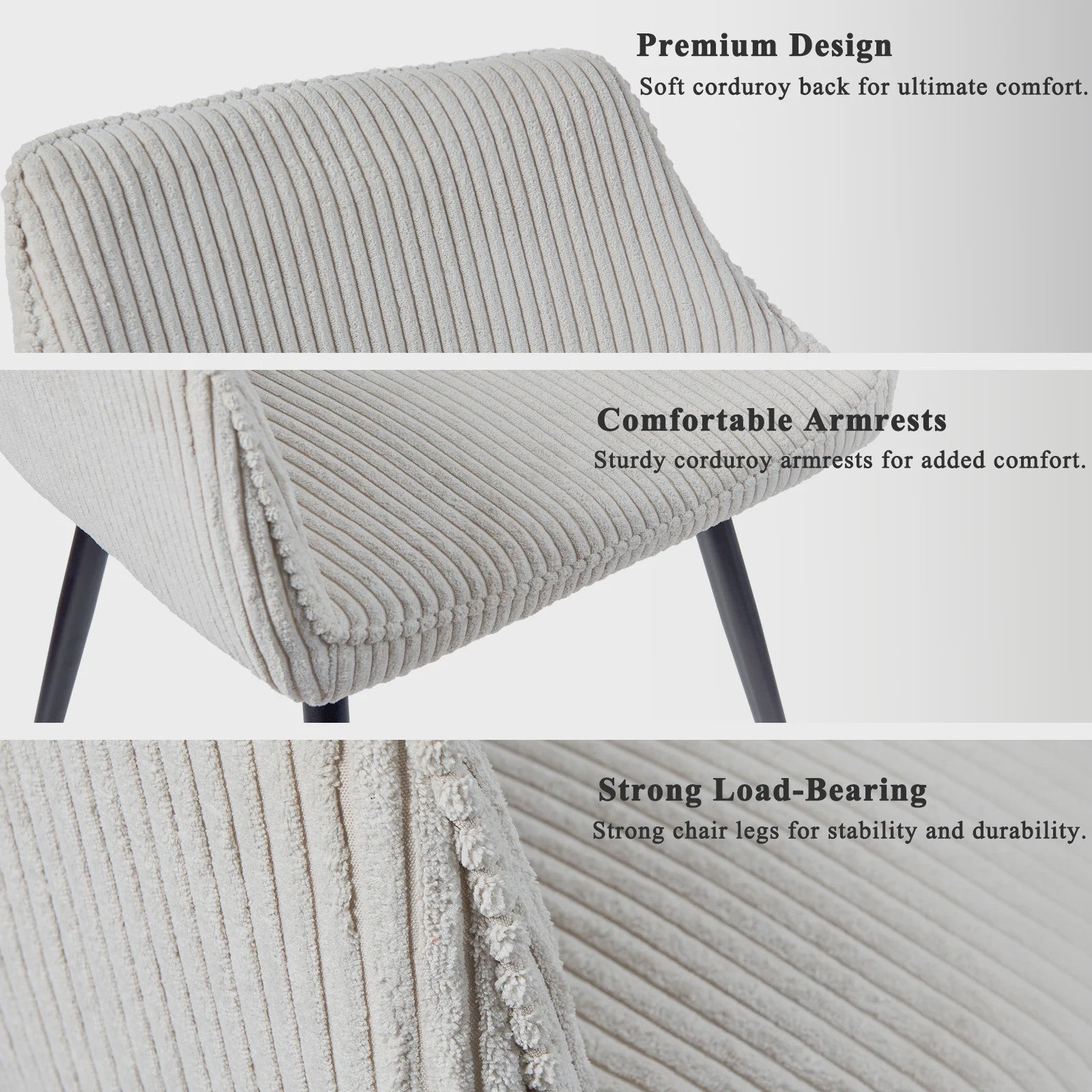 Set van 2 Moderne Gestoffeerde Eetkamerstoelen met Armleuningen - Comfortabel Corduroy & Stabiele Metalen Poten