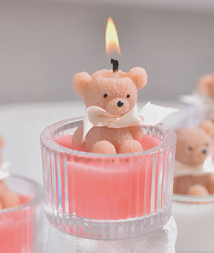 Luxe Geurkaars Teddybeer in Glazen Pot met Lint - Pastel Cadeau voor Vrouwen, Bruiloft & Feestdagen