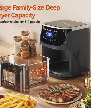7L Airfryer met Zichtvenster - 1500W, Digitaal Touchscreen, Vaatwasserbestendig