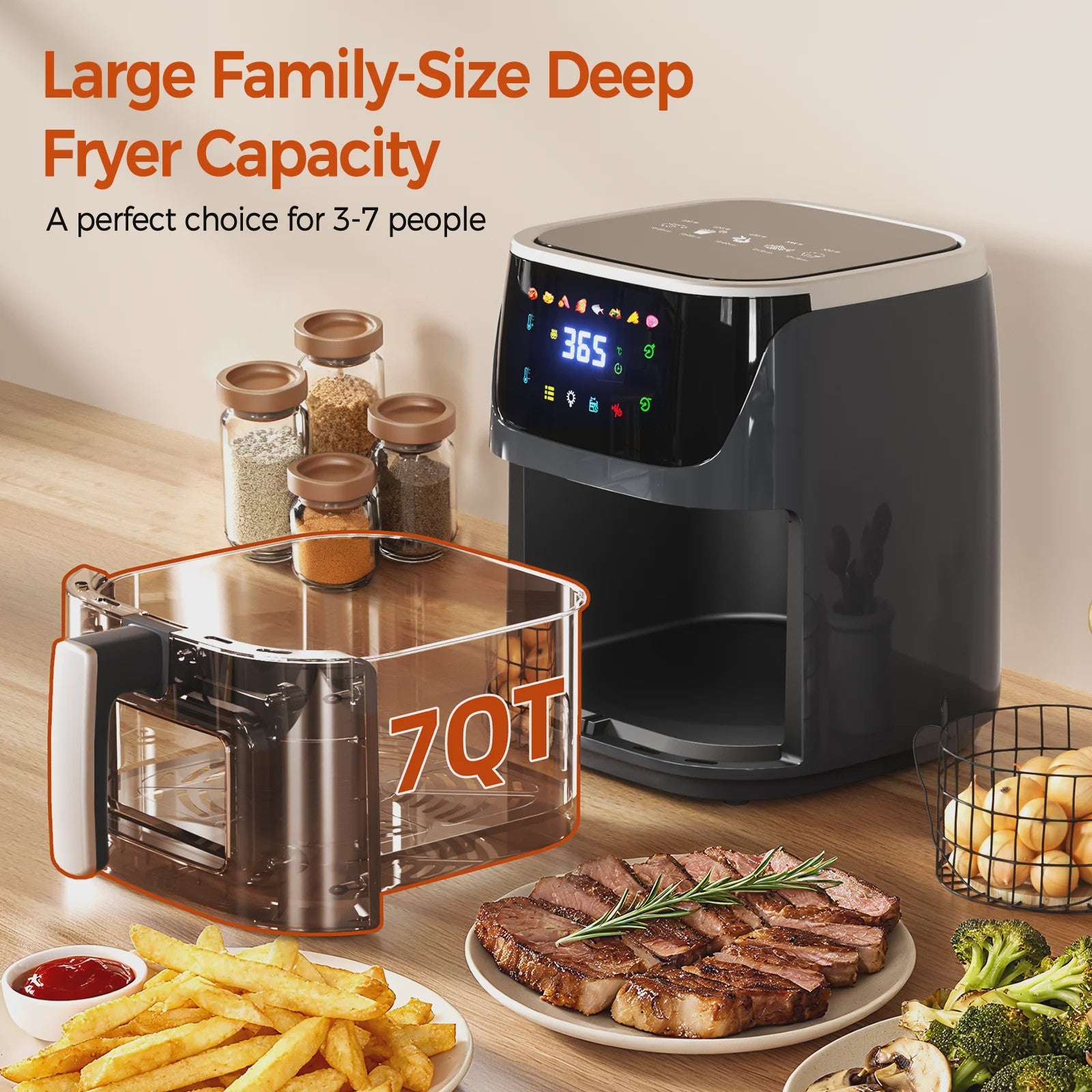 7L Airfryer met Zichtvenster - 1500W, Digitaal Touchscreen, Vaatwasserbestendig