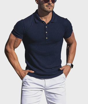 Zomer Heren Poloshirt met Verticale Streep en Elastische Pasvorm - Korte Mouw