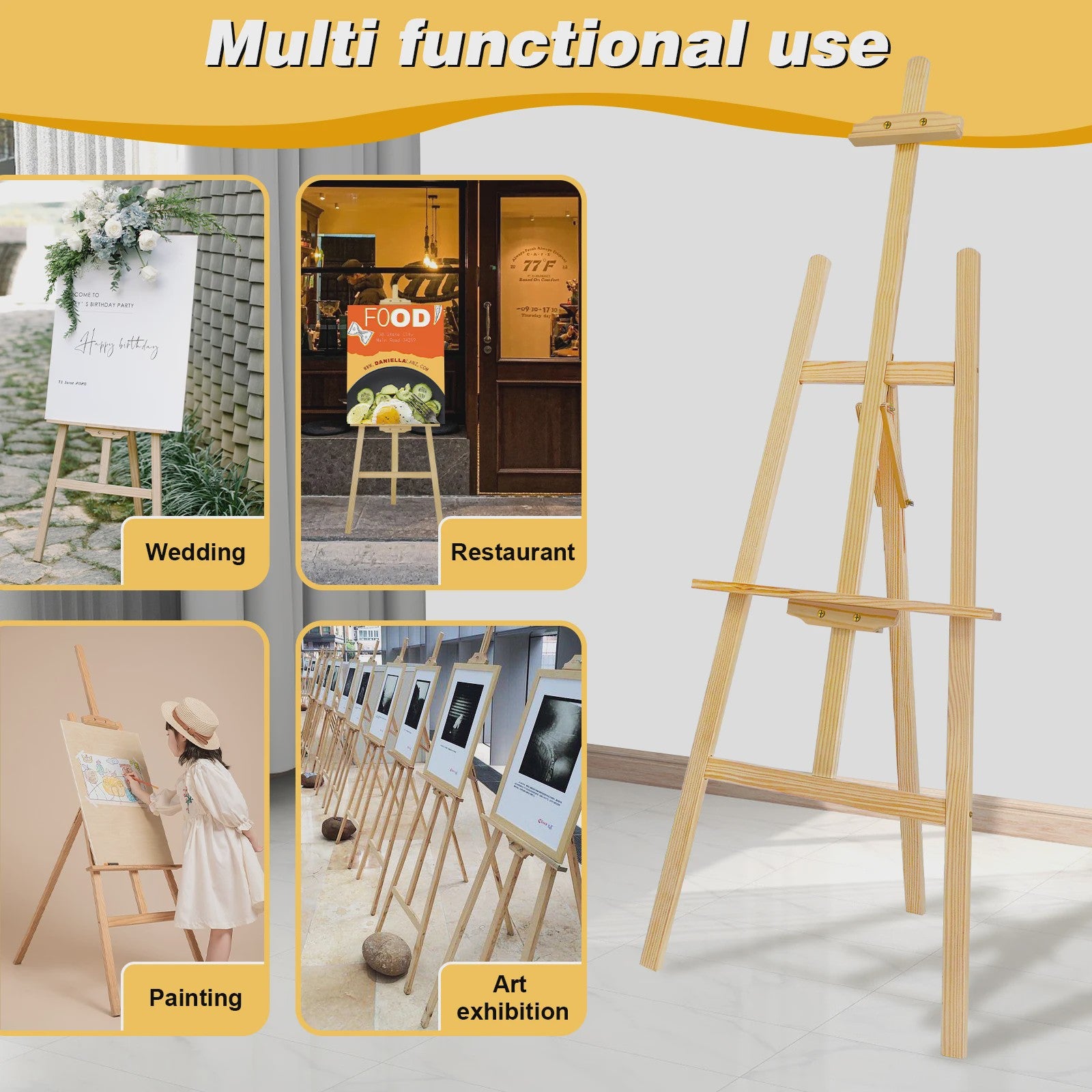 Professionele Houten A-Frame Schildersezel - 1.5m Hoog, Verstelbaar & Draagbaar