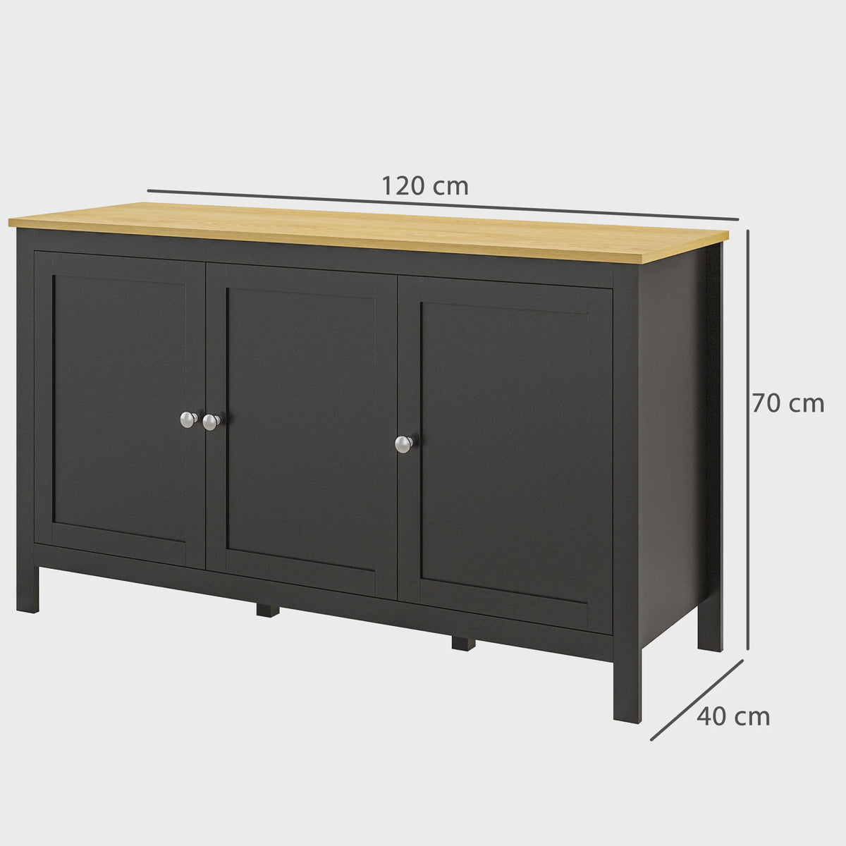 Zwarte Buffetkast met 3 Deuren en Verstelbare Legplanken - 120x40x70 cm