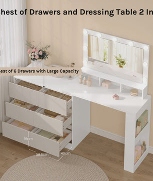 Moderne Kaptafel met LED Spiegel en 7 Lades - Flexibel te Monteren - Make-up Tafel met Ladekast