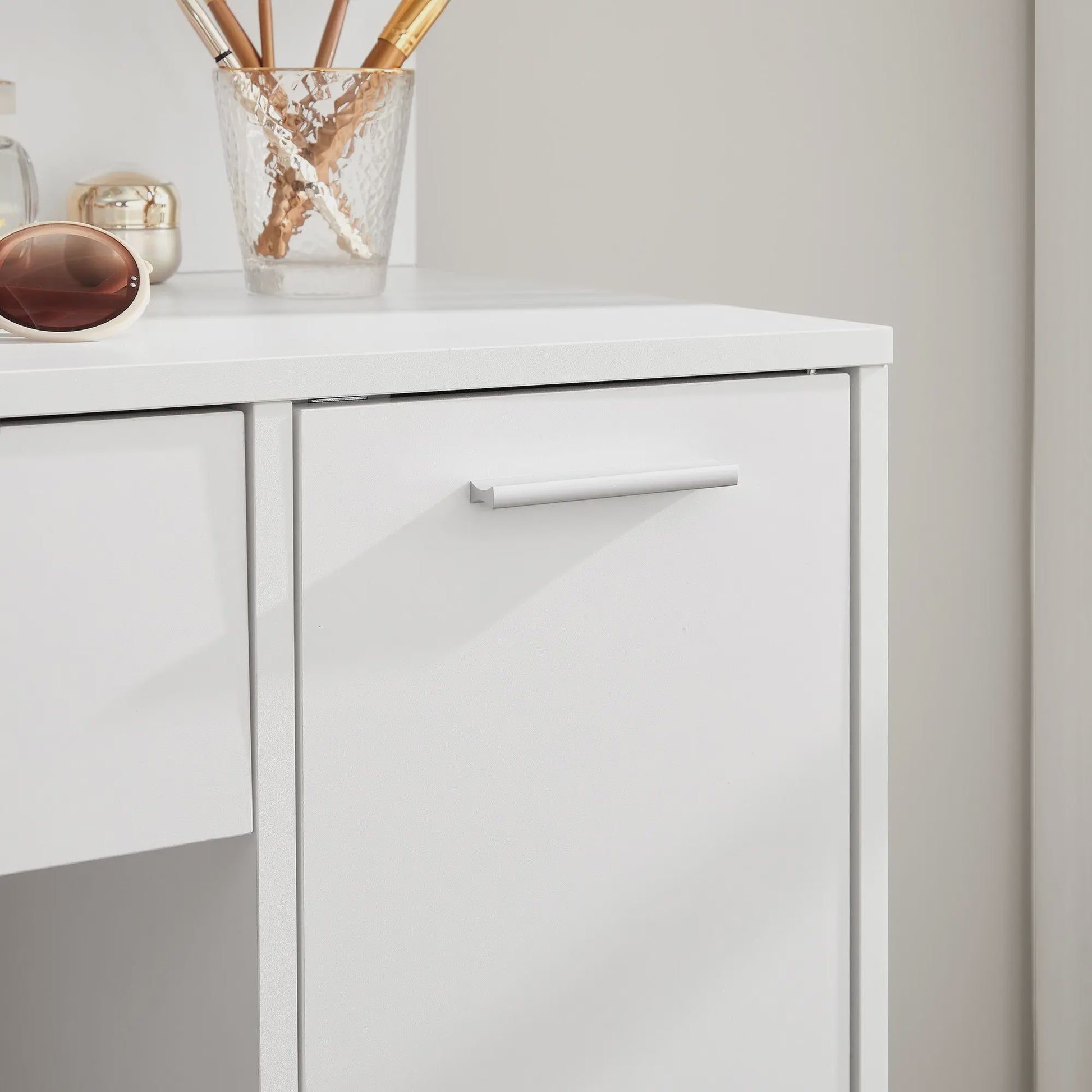VASAGLE Kaptafel met Spiegel, Opbergvak en 2 Planken - Stijlvol Wit Design