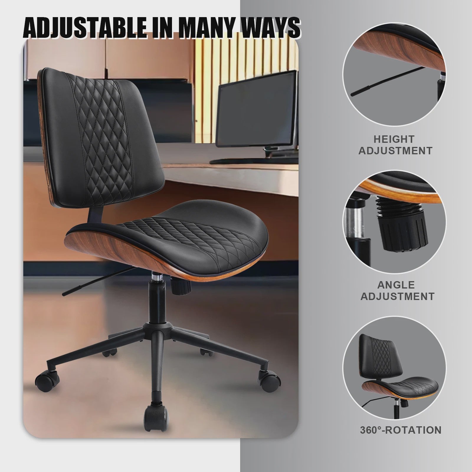 Ergonomische Bureaustoel met Walnoot Finish en Comfortabele Zitting