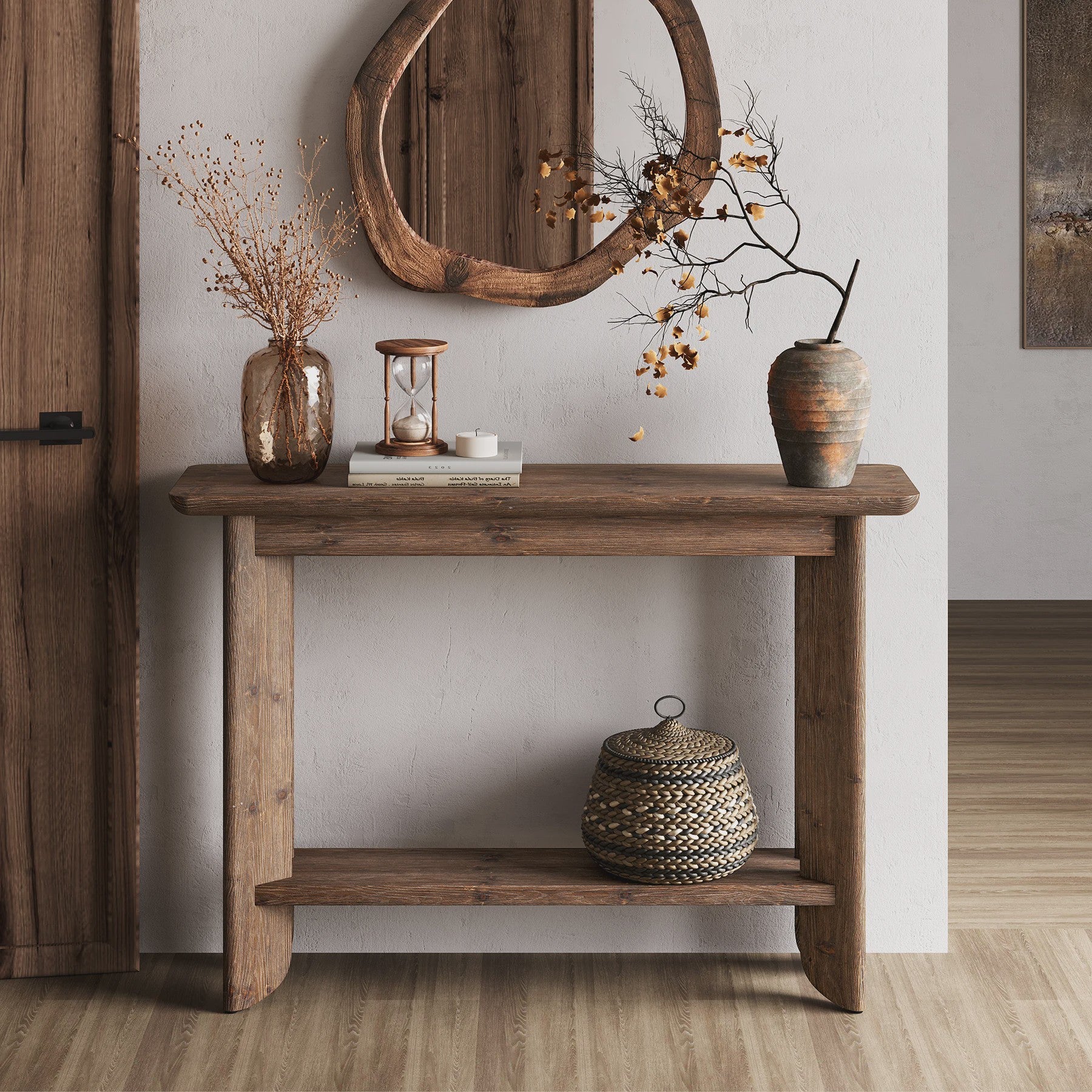 Massief Houten Console Tafel met 2 Lagen - Stijlvolle Sofa Tafel voor Hal of Woonkamer (Walnootkleur) - 105cm