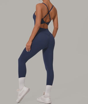 Sportieve Dames Jumpsuit met Open Rug en Kruisbanden - Perfect voor Yoga, Fitness & Zomer