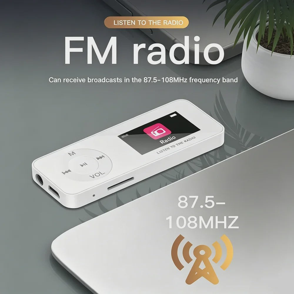 Draagbare MP3 Speler met Scherm & Bluetooth 5.3 - Ingebouwde Speaker, FM Radio, E-book & Opnamefunctie