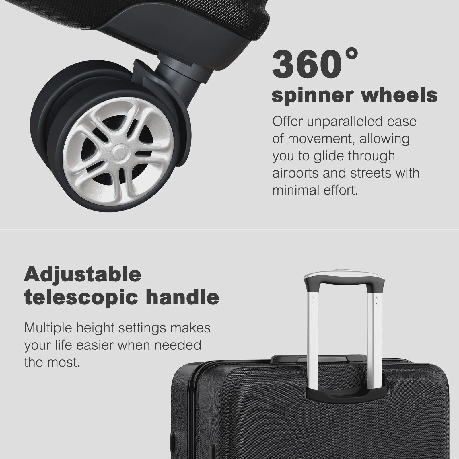 KONO Lichtgewicht ABS+PC Koffer met 4 Twin Wheels en TSA Slot - 36L tot 141L