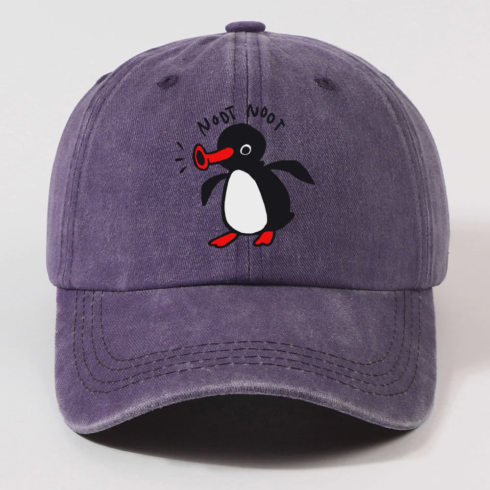 Stoere Katoenen Baseball Cap met Cartoon Pinguïn - Gebogen Klep & Zonbescherming