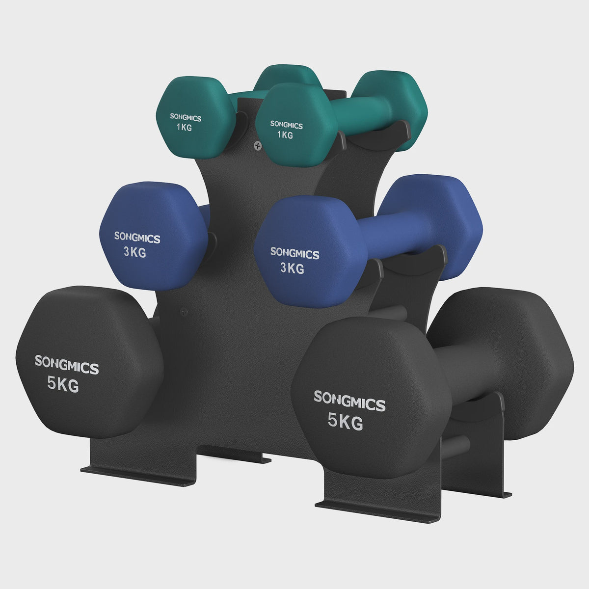 SONGMICS Dumbbell Set met Standaard - 2x1kg, 2x3kg, 2x5kg - Gecoat