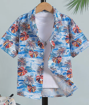 Kinder Hawaii Blouse Korte Mouw met Palmbomen Print - Perfect voor Vakantie en Buitenplezier