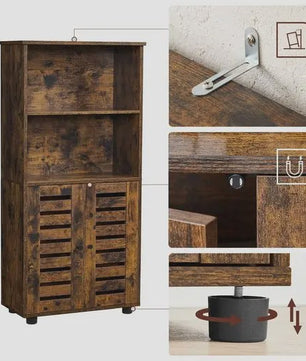 VASAGLE Hoge Kast met Slat Deuren - Boekenkast en Opbergkast in Rustiek Houtdesign