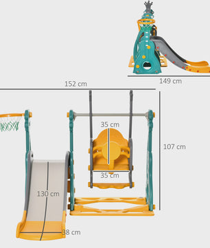 HOMCOM 4-in-1 Speeltoestel voor Kinderen: Glijbaan, Schommel & Basketbal