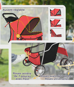 PawHut Honden- en Kattenbuggy - Opvouwbare Dierentransportwagen met Bekerhouder en Mand - Rood
