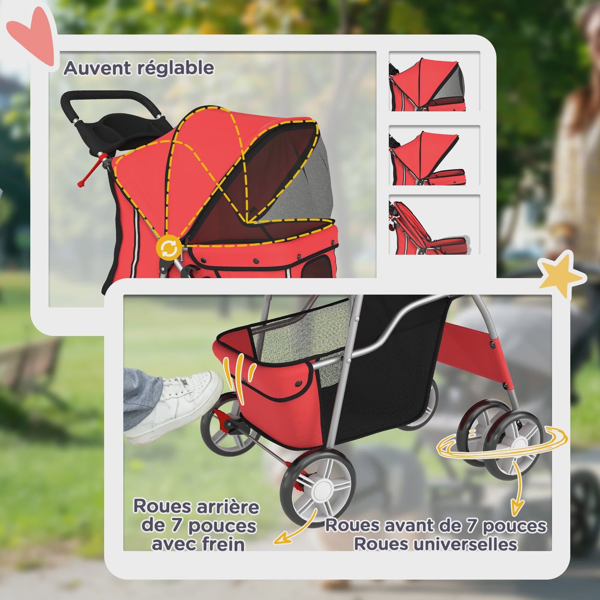 PawHut Honden- en Kattenbuggy - Opvouwbare Dierentransportwagen met Bekerhouder en Mand - Rood