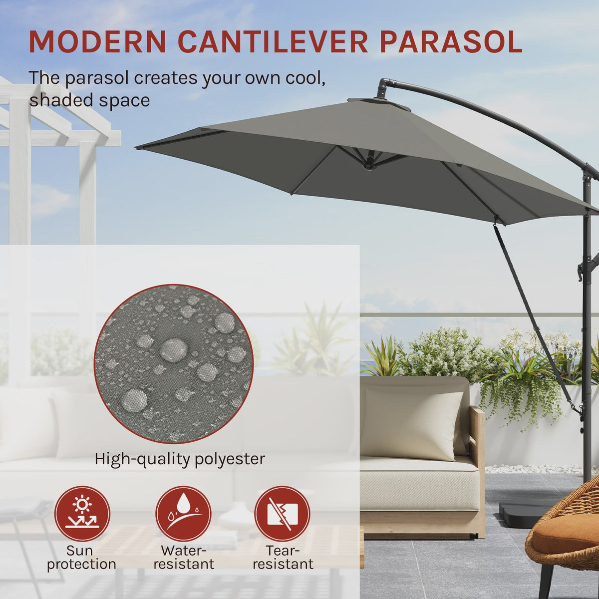 WOLTU Cantilever Parasol - Waterdicht, UV-beschermend met slinger en hoes voor tuin en terras