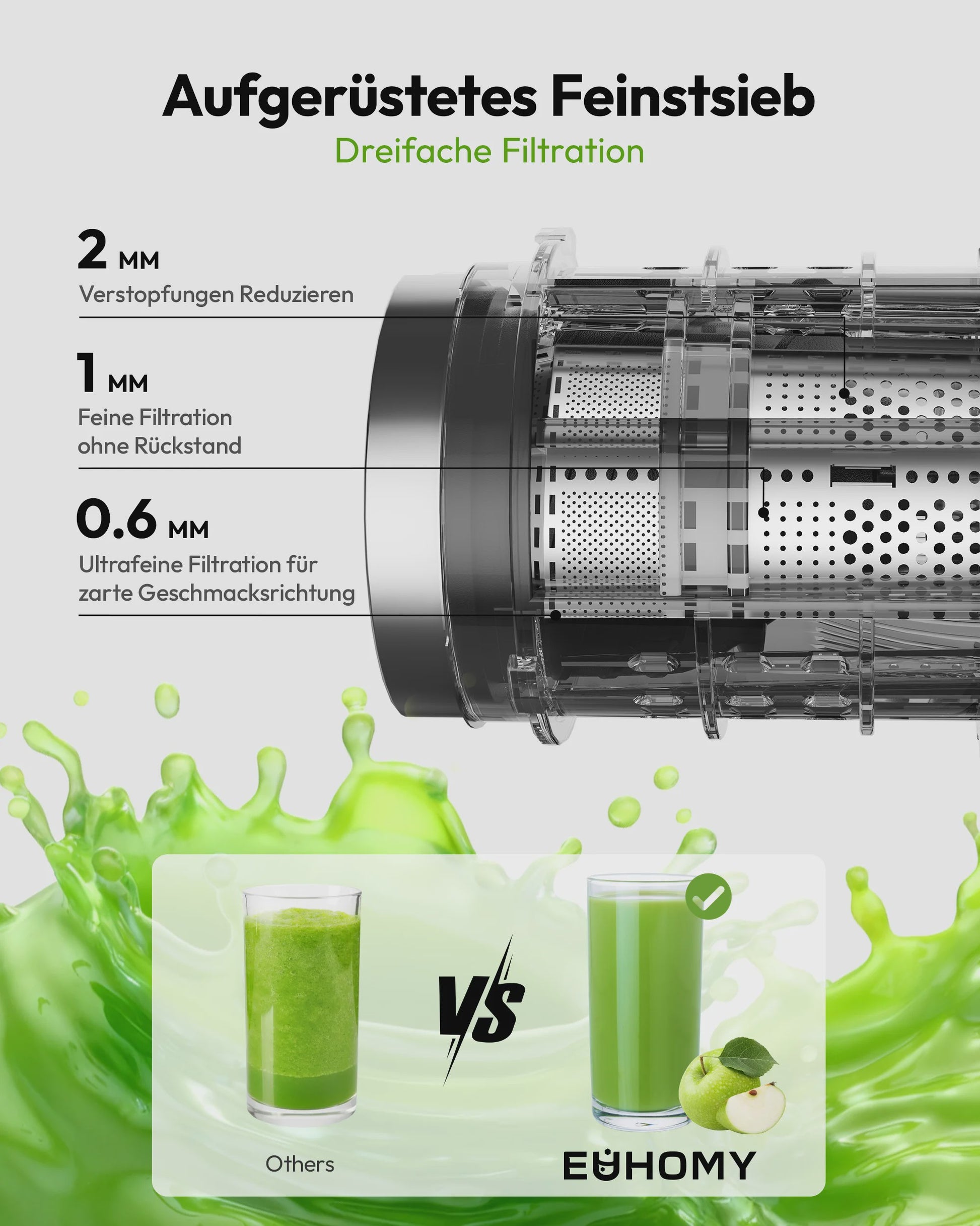 Koude pers slowjuicer met 135mm vulschacht, 220W, 0.7L, 3-voudig filtersysteem - Zwart