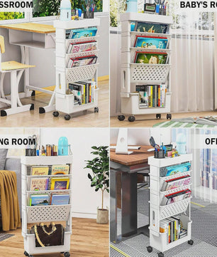 Draaibare Boekenkast op Wielen - 5 Lagen, Flexibele Opbergoplossing