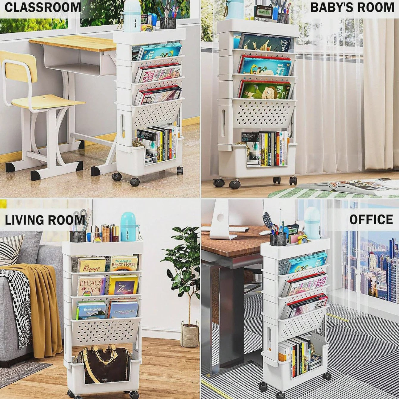 Draaibare Boekenkast op Wielen - 5 Lagen, Flexibele Opbergoplossing