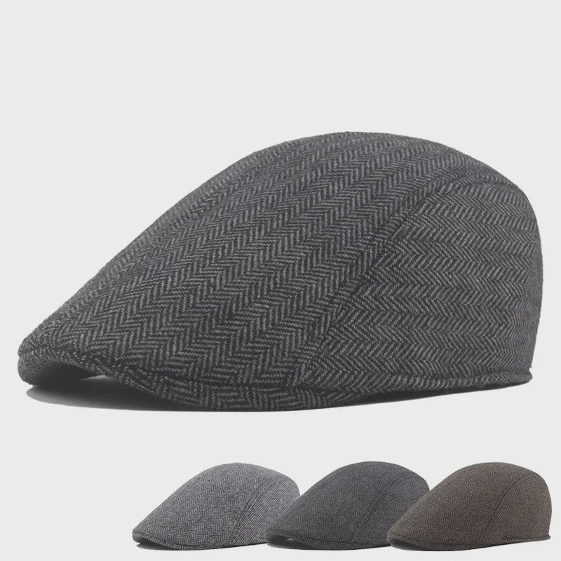 Herfst Winter Heren Flat Cap Wol Blend - Klassieke Baker Boy Pet met Visgraatpatroon