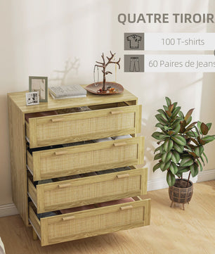 Bohemien Ladekast met 4 Lades en Gevlochten Hars Front - 90x45x108.5 cm