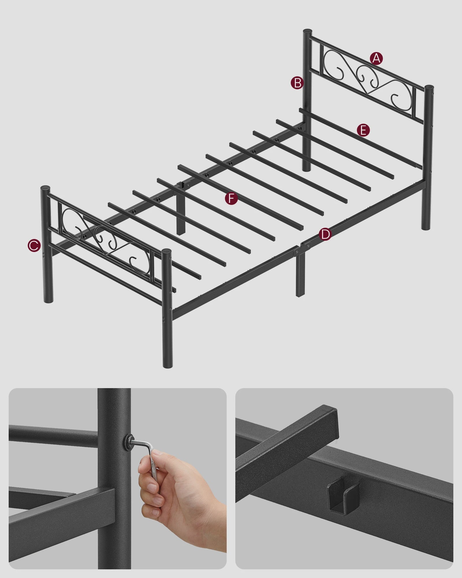 Stijlvol Metalen Bedframe 90x200 cm - Zwart