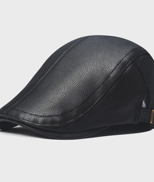 Stijlvolle Leren Baret voor Heren - Imitatie Schapenvacht Pet
