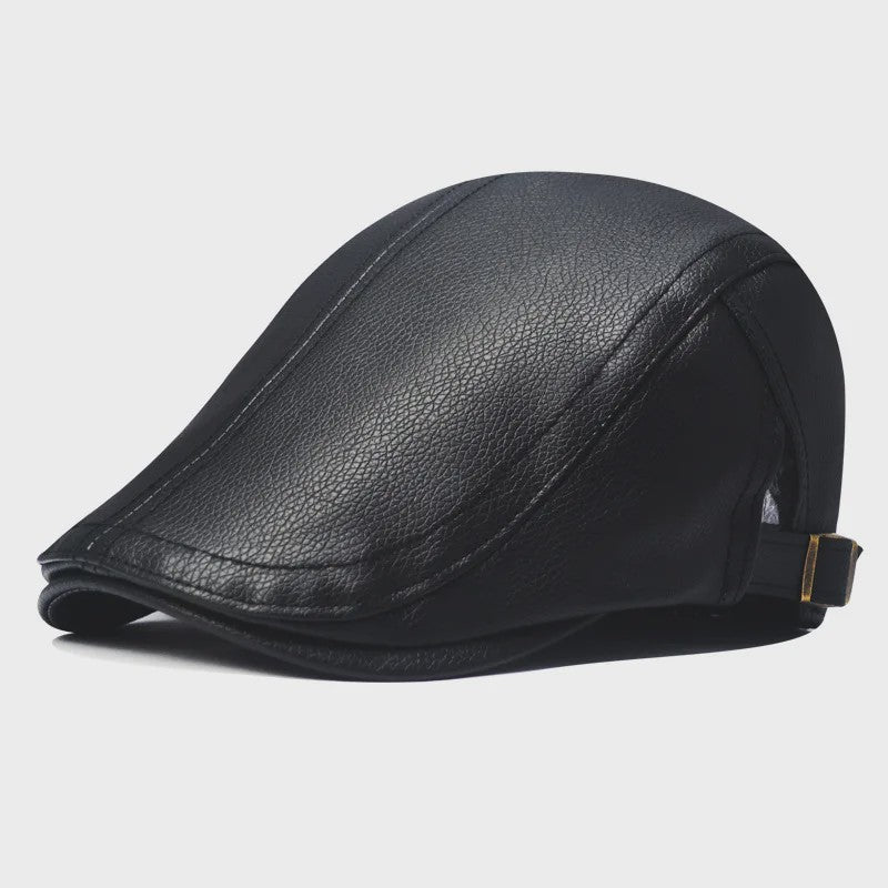 Stijlvolle Leren Baret voor Heren - Imitatie Schapenvacht Pet