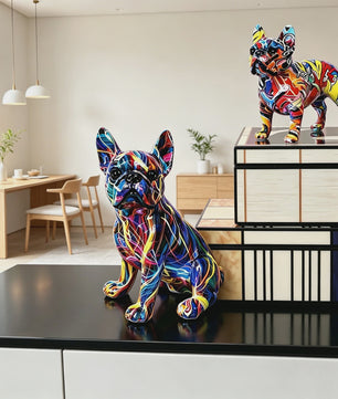 Kleurrijke Franse Bulldog Resin Beeld - Graffiti Decoratie & Huisornament