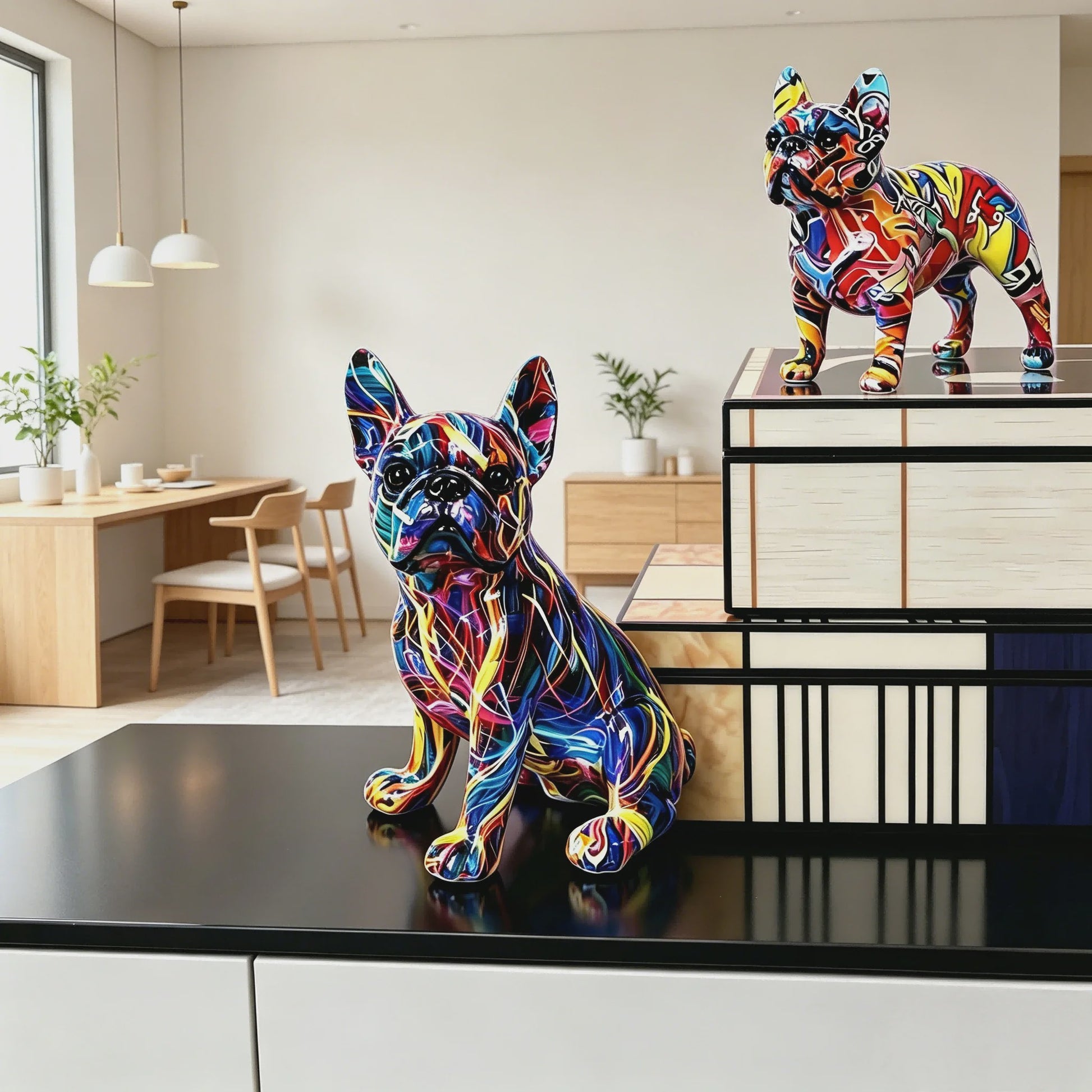 Kleurrijke Franse Bulldog Resin Beeld - Graffiti Decoratie & Huisornament