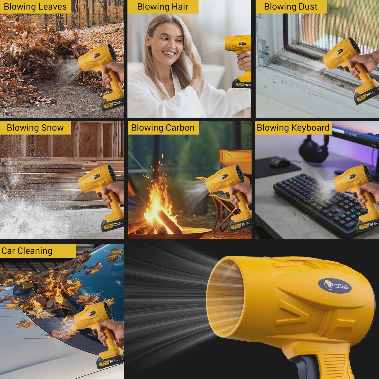 CONENTOOL Turbo Bladblazer - Krachtige Draadloze Tuinlier, 350m/s, 2x Makita 18V Accu Compatibel