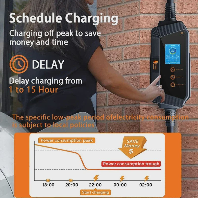 Feyree 22KW 3-Fase Draagbare EV Charger Type 2 met Wi-Fi APP Controle