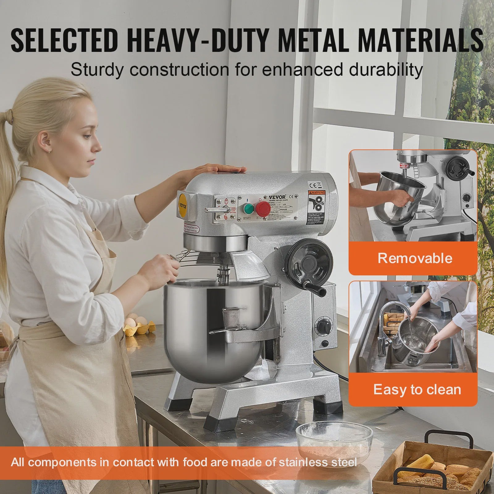 Professionele Standmixer 20L - 3 Snelheden, Deegmixer met RVS Kom & 3 Opzetstukken