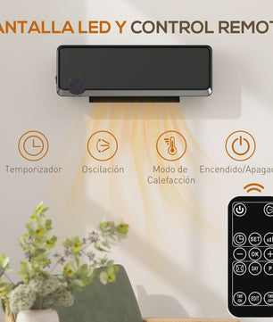 Homcom Elektrische Wandverwarming 2000W met LED Display en Afstandsbediening
