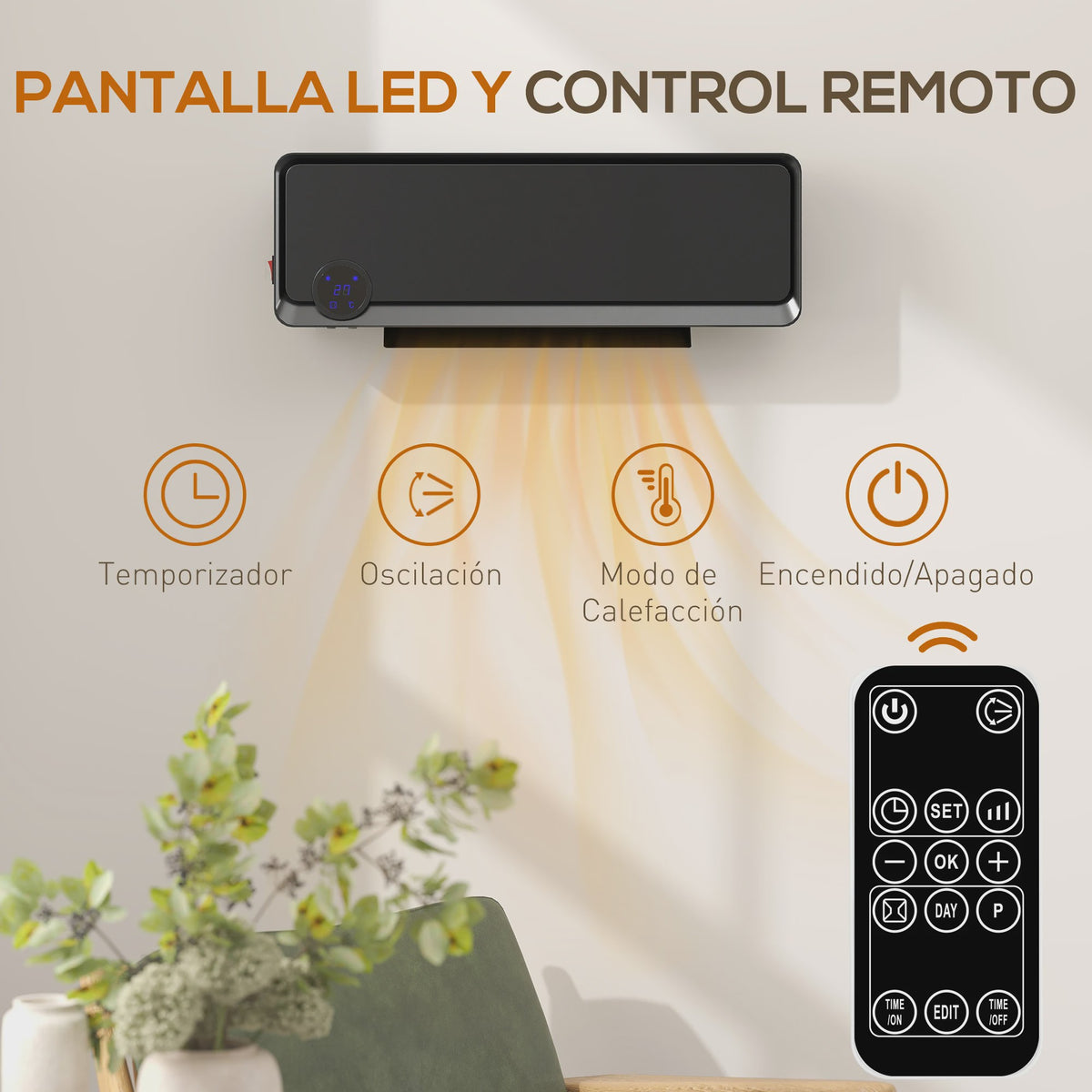 Homcom Elektrische Wandverwarming 2000W met LED Display en Afstandsbediening