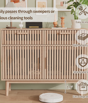 Simurq Sideboard / Buffetkast 100x35x80cm - 2 Lades, 2 Deuren, Massief Houten Poten & Lamellenpanelen