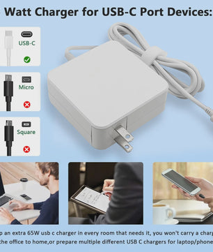 65W USB-C Snellader PD Adapter voor Laptops | MacBook, Dell, HP, Lenovo