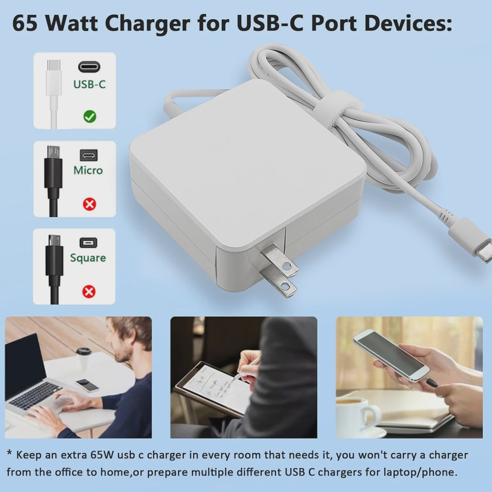65W USB-C Snellader PD Adapter voor Laptops | MacBook, Dell, HP, Lenovo