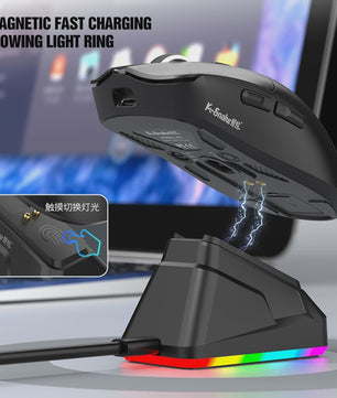 KEBIDUMEI X11 Tri-Mode Gaming Muis - 12000 DPI, RGB, Magnetische Oplaadbasis, Bluetooth/2.4G/Bedraad