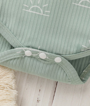 Schattige Baby Zomer Set: Korte Mouw Top & Broek met Zonneprint en Strik - Casual Outfit voor Pasgeborenen