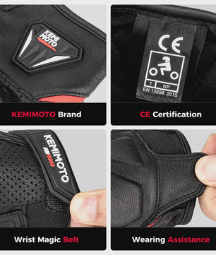 KEMIMOTO Motorhandschoenen Zomer - Ademend Leer met Carbon Bescherming & Touchscreen