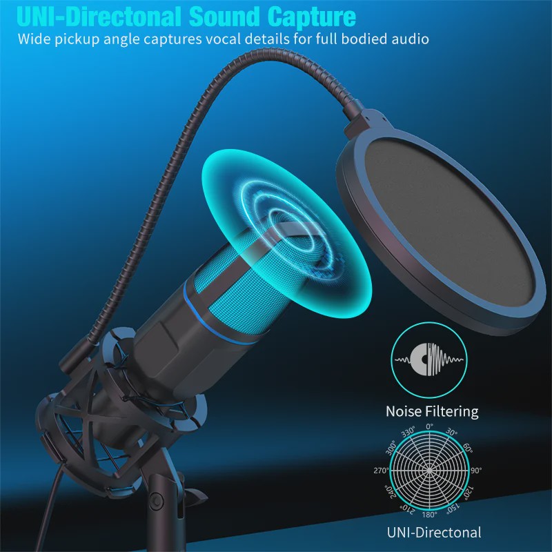 RGB USB Microfoon voor Podcast, Streaming & Gaming - Plug & Play Condensator Microfoon